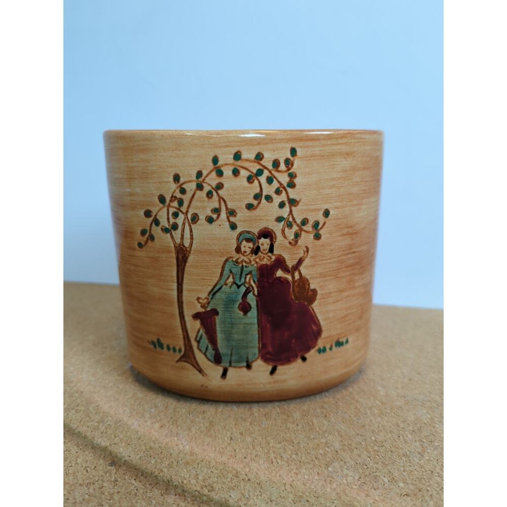Pennsbury Pottery Vintage Folk Art Amish Oval Vase 2 Women & Tree 5” Tall